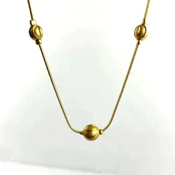 Gold Beaded Rope Necklace Trio Ball Metal Tone Jewelry 16" - Picture 10 of 10